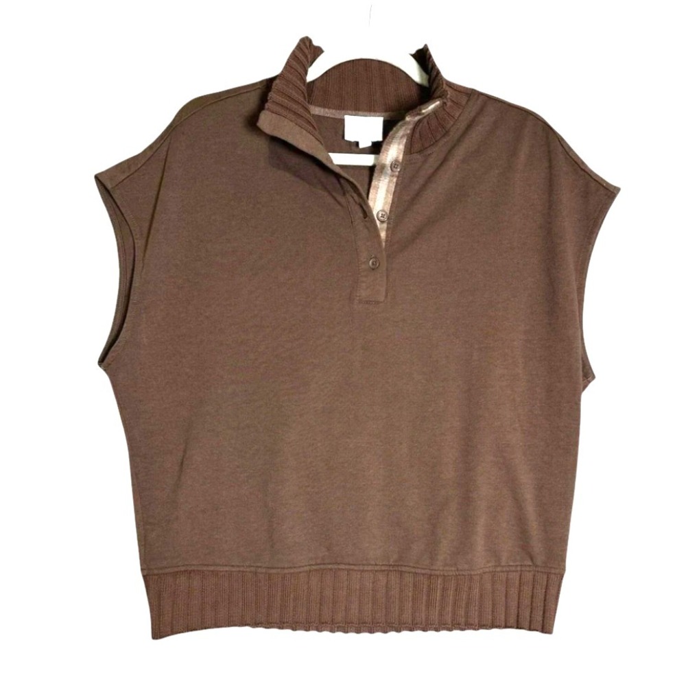 WE ARE SUNDAYS Brown Knit Top Sweatshirt Polo SWEATER KNIT TRIM Vest Pullover XS